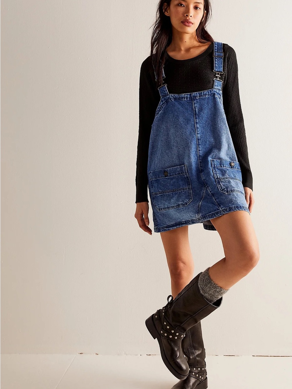 We The Free Anthro Overalls Mini Denim Shortalls Blue Pinafore